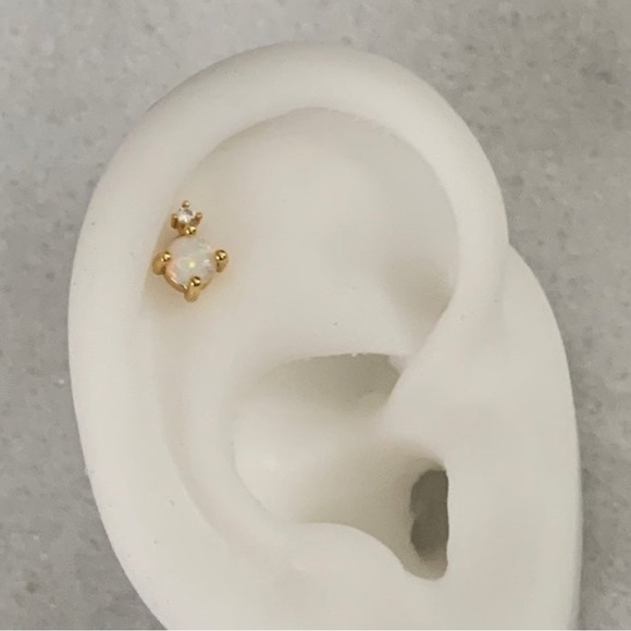 Modest Lu Jewelry - 18K Gold Crystal Opal Cartilage Earring